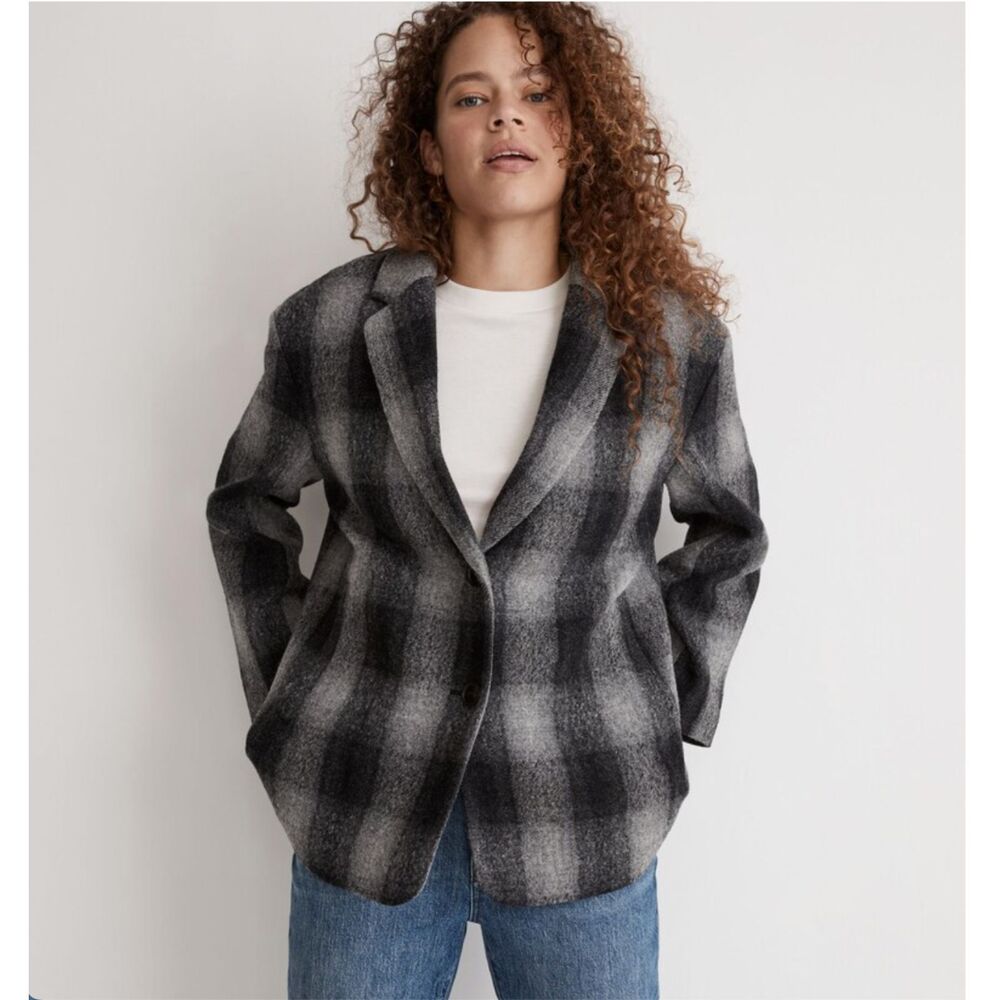Madewell Oversized Dorset Blazer Buffalo Check 100% Boiled Wool NWT Large